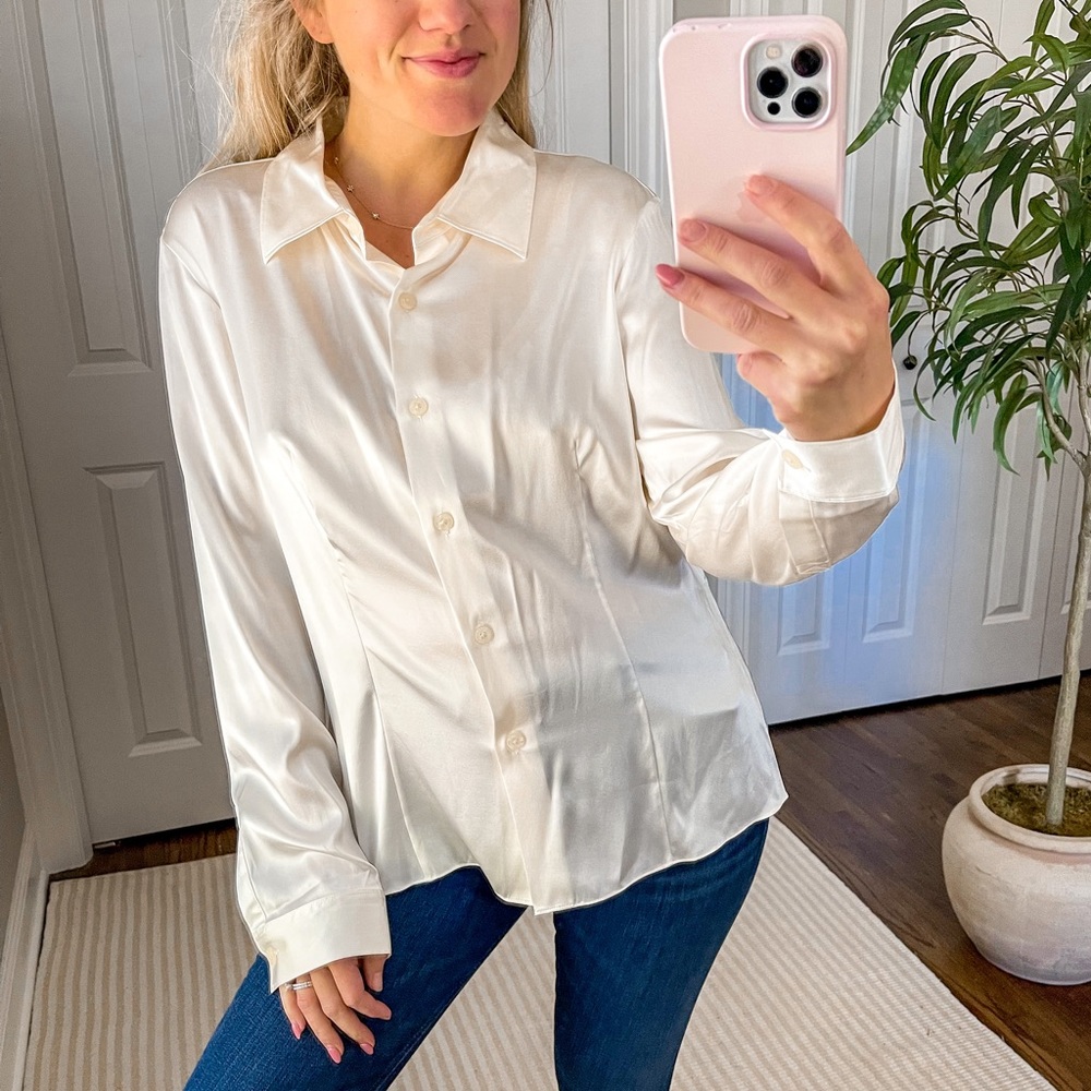 MICHAEL Michael Kors Silk Button Down Shirt in Ivory - Retail $130